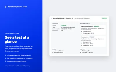 Inline test summary expanded within the experiment list