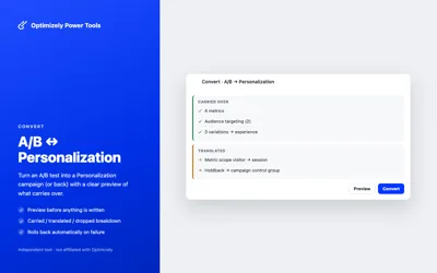 Converting an A/B test into a Personalization campaign with a diff
