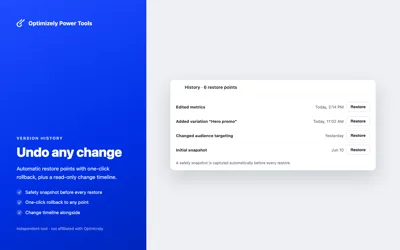 Version history timeline with one-click rollback